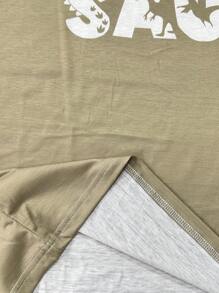 Men's Letter Printed T-shirt - Army Green - View 3