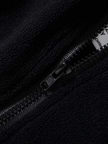 SHEIN Girls' Solid Color Simple Half High Neck Zipper Sweatshirt - Black - View 5