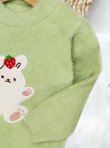 Infant Girls' Cartoon Rabbit Embroidered Long Sleeve Sweater - Green - View 4