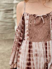 Bohemela Vestido Con Mangas Acampanadas Y Hombros Descubiertos De Diseño Tie-dye