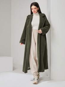 Mulvari Women's Long Teddy Coat - Olive Green - View 4