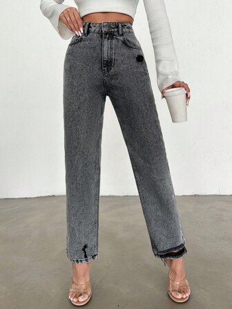 SHEIN PETITE Women's Straight Leg Jeans