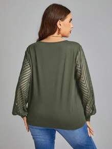 SHEIN LUNE Blusa de manga farol de malla traslúcida para mujer de talla grande