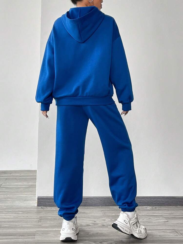 Letter Graphic Drop Shoulder Hoodie & Sweatpants