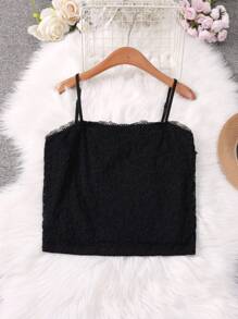 SHEIN Qutie Lace Spaghetti Strap Camisole Top - Beige - View 1