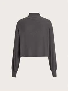 ROMWE PUNK 水鑽心型圖案高領長袖t卹 - 深灰色 - 查看 2