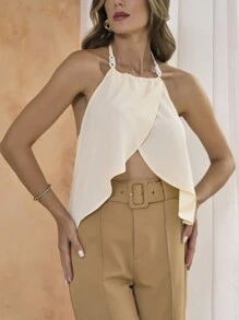 SHEIN không thường xuyên Chồng chéo Không lưng Áo hai dây - trái cam - Xem 5