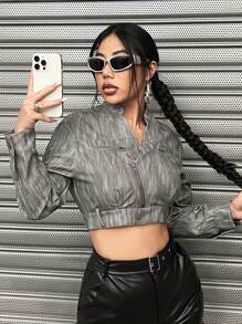 SHEIN EZwear 女式灰色短夾克,立領款式 - 灰色 - 查看 6