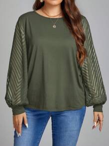 SHEIN LUNE Blusa de manga farol de malla traslúcida para mujer de talla grande