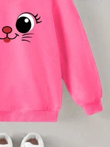 SHEIN Cô gái Hoạt hình In Áo nỉ - Màu Hồng Tươi - Xem 4
