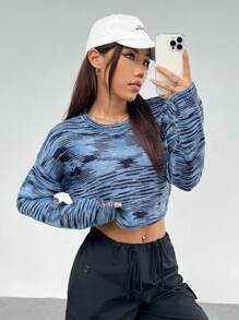 SHEIN EZwear 女士長袖圓領毛衣 - 藍色 - 查看 5