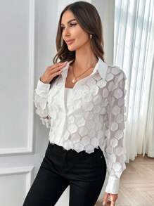 SHEIN Privé 3d織物網眼薄紗衬衫 - 白色 - 查看 4