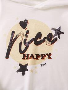 SHEIN Explorewe Nhỏ bé Cô gái Dễ thương áo có mũ Ngôi sao & In thư Tay áo dài Áo nỉ , Mùa Thu /đông - trắng - Xem 6