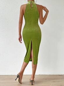 Allurite Vestido Bodycon Halterneck Con Espalda Dividida Y Dobladillo Dividido