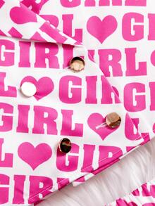 Tween 女孩梭織字母圖案翻領短袖襯衫+梭織百褶裙套裝 - 粉色 - 查看 3