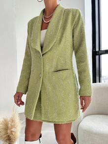 EURMUSE Của phụ nữ Khăn quàng Áo vest Với chân váy Bộ - màu xanh lá - Xem 3