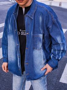 Claim Dot Men's Extra Loose Denim Shirt With Turn-Down Collar And Drop Shoulder Design - Dark Wash - View 3