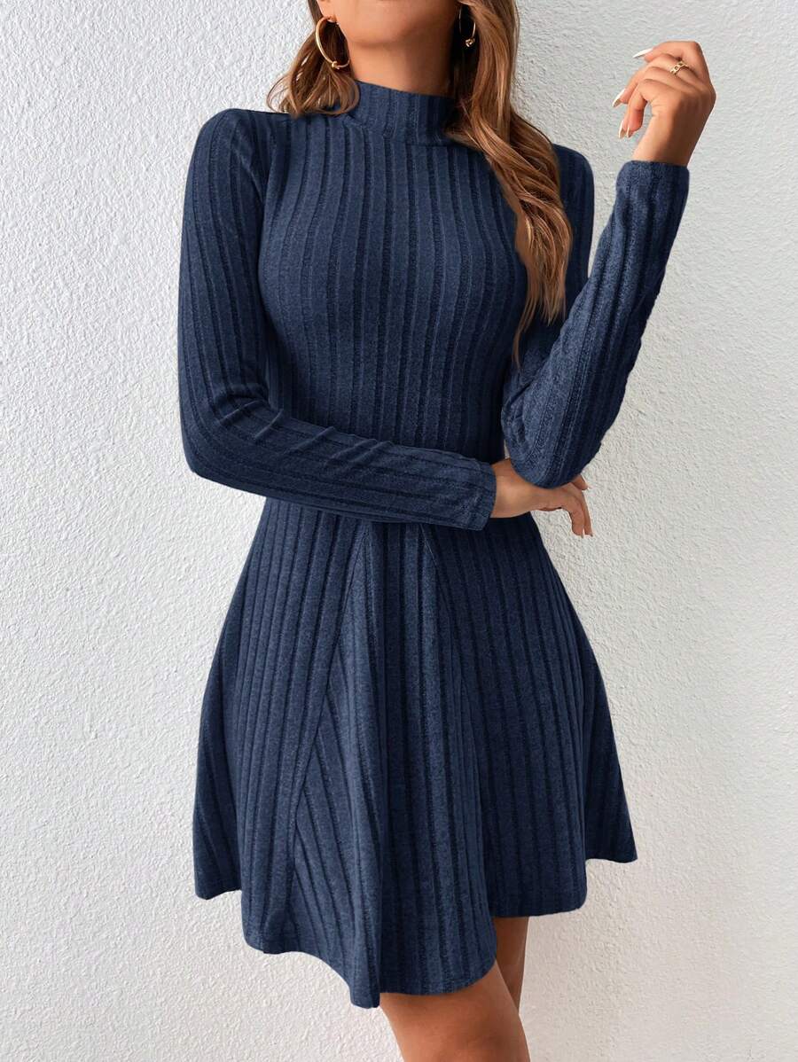 SHEIN Frenchy Đứng cổ áo Tay áo dài Đầm - Xanh đậm - Xem 1