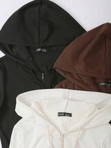 SHEIN Unity 女士純色拉鍊前帽t恤,帶束帶 - 彩色 - 查看 3