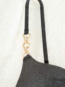 Women'S Metallic Texture Decorations Swimwear Set - Black - View 4