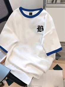 Manfinity Hypemode Men's Color Block Tee With Letter Print And Contrast Trim
