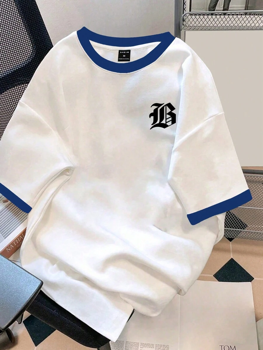 Manfinity Hypemode Men's Color Block Tee With Letter Print And Contrast Trim