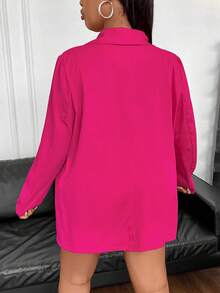 Flirla 女士大尺碼禮服外套,領巾式開襟一鈕西裝外套 - 玫紅色 - 查看 2