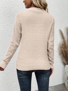 SHEIN LUNE 女士直領長袖毛衣 - 杏色 - 查看 2