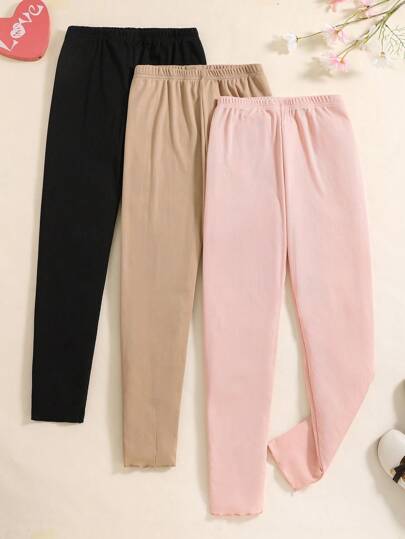 SHEIN Vintaside Kids 青少年女孩純色肋紋打底褲