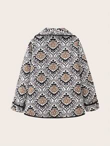 印花披肩领夹棉大衣 - 彩色 - 查看 2