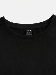 SHEIN EZwear Camiseta de Manga Curta Gola Redonda Preta com Estampa de Símbolo de Dólar e Letras em Inglês, Oversized, Plus Size, Verão - Preto - Visão 5
