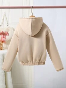 SHEIN Cô gái Sang trọng Tính hai mặt áo có mũ Dây kéo Áo khoác , Hai mặt Mặc - Màu Khaki - Xem 2