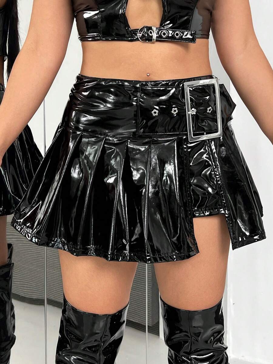 SHEIN ICON 女式大尺碼黑色百褶裙 - 黑色 - 查看 1