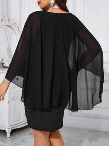 Celure Kích thước lớn Của phụ nữ Trang trí hạt Lưới tay cánh Đầm - màu đen - Xem 2