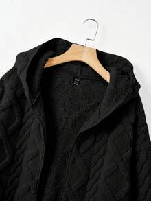 SHEIN EZwear Của phụ nữ áo có mũ Mặt trước Mở Lông Áo khoác - màu đen - Xem 4