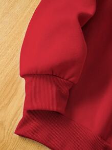 SHEIN LUNE 女士休闲爱心印花落肩套头卫衣秋季卫衣 - 紅色 - 查看 5