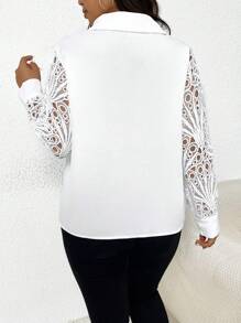 SHEIN Unity Plus Guipure Lace Sleeve Shirt - White - View 2