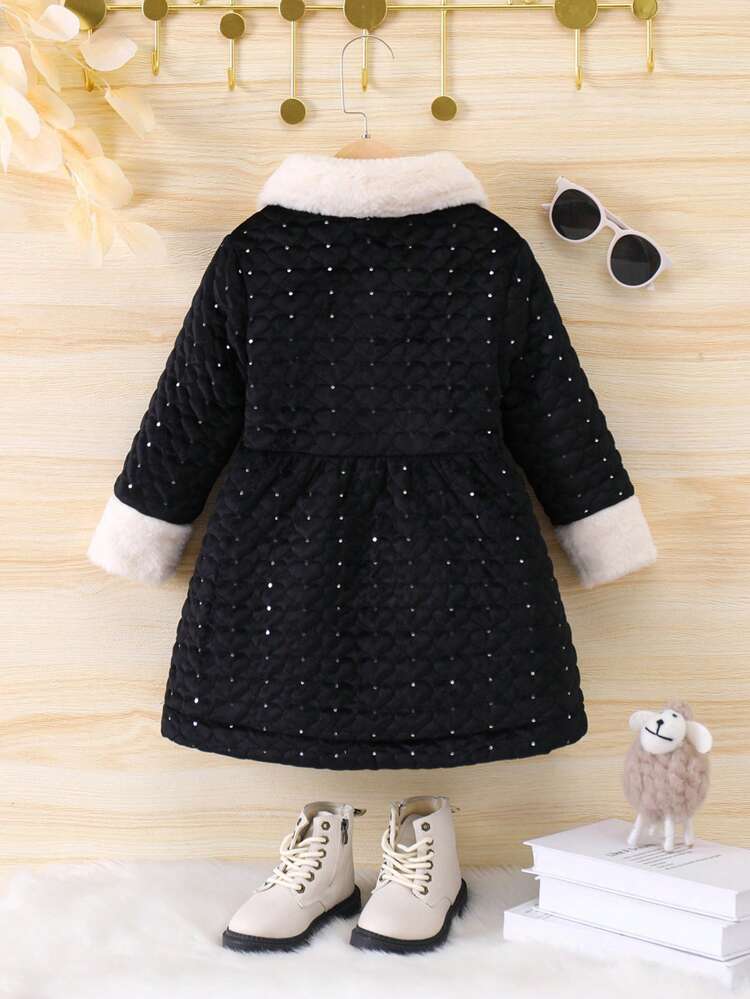 Little Girls' Velvet Open Chest Collar Long Sleeve Dress