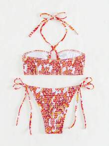SHEIN Swim Sommer Damen Bikini Set mit Blumendruck und Trägerhals, Neuheit - Verschiedenfarbig - Übersicht 4