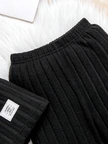 SHEIN 幼兒女童夏季拼接設計,休閒、舒適、多樣化 2件套裝 - 黑色 - 查看 4