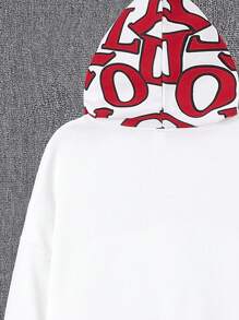 男孩休閒鬆身款純色連帽衫和褲子套裝,印有字母圖案 - 白色 - 查看 3