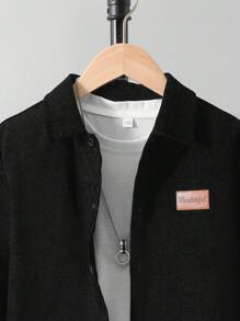 SHEIN Ragazzo Tween monocolore collo a cardigan Camicia e monocolore Pantaloni due pezzi Suit - nero - Visualizzare 4