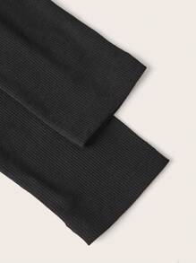 SHEIN EZwear Vượt qua In Đồ đan Ribbed Áo thun - màu đen - Xem 4