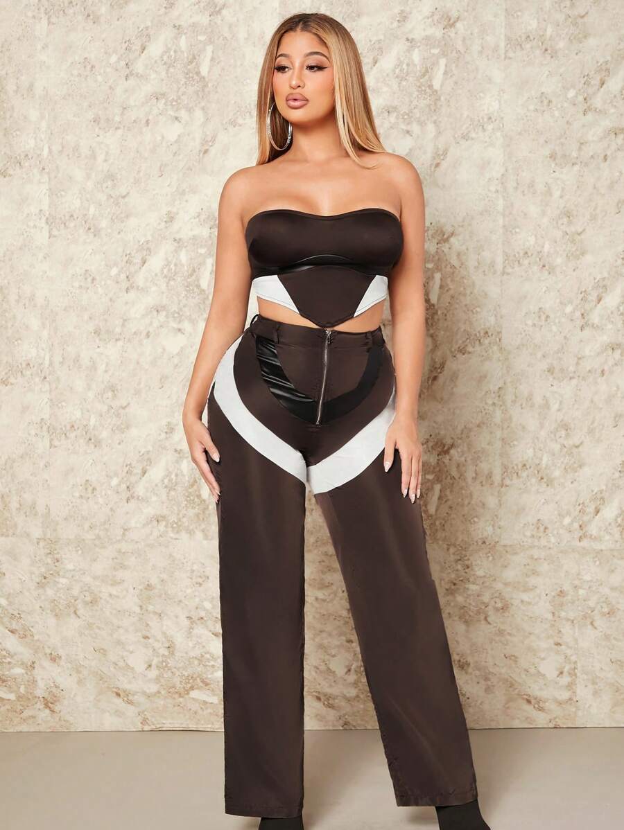SHEIN SXY Overalls sexy outfits club  Colorblocked Racing Outfit 2pcs/set - Multicolor - View 1