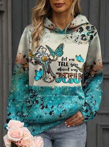 大码女式蝴蝶标语印花卫衣 - 彩色 - 查看 1