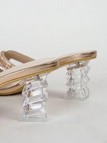 Fashionable Lady Style High-end Rhinestone Strip Shaped Heel Ladies High-heeled Sandals - Rose Gold - View 4