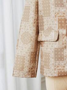 SHEIN Tween Boys' Elegant Turn-Down Collar Suit With Printed Long Pants, 2pcs/Set - Khaki - View 3
