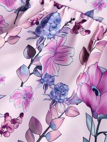 女嬰秋季花卉印花連身裙 - 紫色 - 查看 5