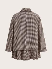 SHEIN MOD Kích thước lớn Của phụ nữ Họa tiết Nanh sói Collared áo Và Bộ váy - Cà phê nâu - Xem 4