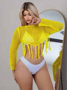 女款鏤空黃色罩衫 - 黃色 - 查看 5